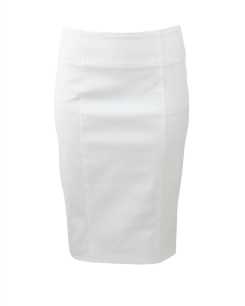 Front of a model wearing a size 10 Zip Back Pencil Skirt In White in White by Veronica Beard. | dia_product_style_image_id:356994